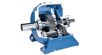 Blue gear box depicting a speed reducer as the main image of a product landing page. Visit us in our Miami store - Ivor Bearings.