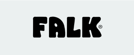 Falk logo in bold black uppercase letters.