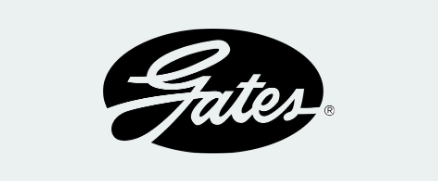 Gates logo in white cursive font on a black oval background.