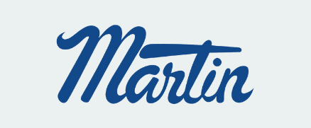 Martin logo in blue cursive font.