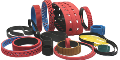 correas industriales de distintos colores y tamaños