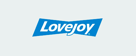 Lovejoy logo in white italicized letters on a blue, curved rectangular background.